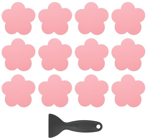 PATIKIL 12 Pcs Autocollants De Baignoire Antidérapants, Autocollants De Douche Antidérapants avec Grattoir Décorations De Fleur Mignons pour Baignoires, Rose