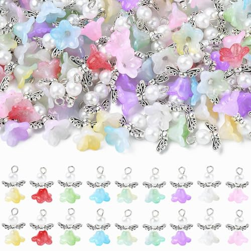 KitBeads 90 st 9 färger tonade ängel berlocker akryl lilja blomma ängel vinge berlocker älva berlocker för armband smyckestillverkning halsband hantverk bulk, Akryl, Ingen ädelsten