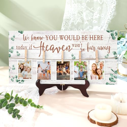 RattanView Wood Memory Table Sign 16 x 8 Inch in Loving Memory Wedding Sign with 5 Clips Wedding Decor for Ceremony and Reception Wooden Memorial Picture Board to Honor Souls(Eucalyptus 4)