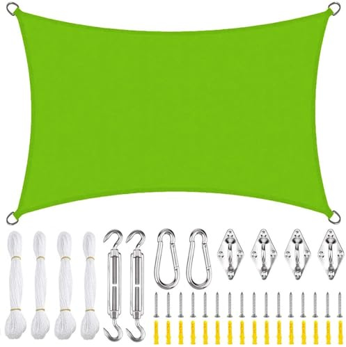 KSITH- Fly Sun Shade Sail Rectangle, UV Waterproof Oxford cloth Canopy Sail Shades,Outdoors Garden Patio Party Sun Shade Sail with Free Rope Hardware Kit-green||2x3m(6.5x10ft)