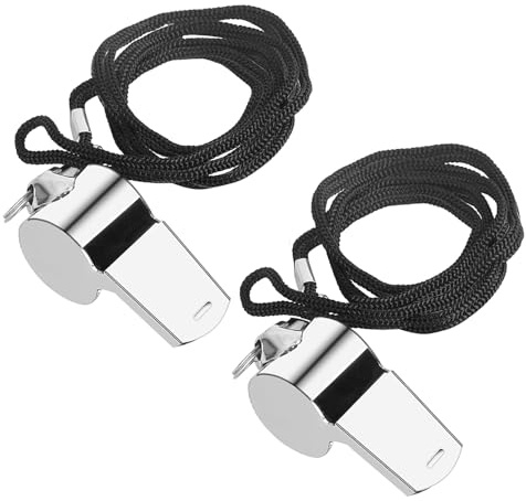YCICHE 2 Stück Pfeife,Edelstahl Sportpfeifen,Trillerpfeife Laut Notfall,Metall Schiedsrichter Pfeifen mit Schlüsselband,Whistle Ideal für Schulsport,Fußball,Hundetraining,Sportunterricht (Silbrig)
