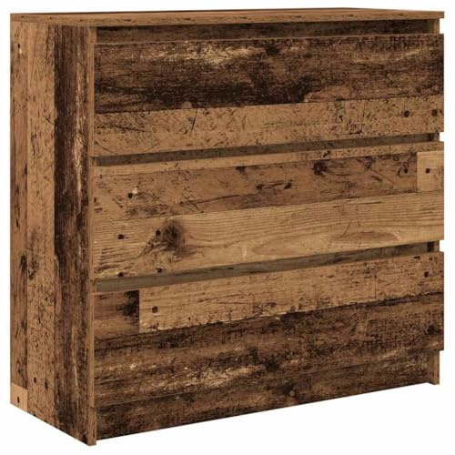 Makastle Modernes Beistellschrank, Kommode mit 3 Schubladen, Schmaler Schrank Anrichte Standschrank für Küche Wohnzimmer, Altholz-Optik 80x35x76 cm Holzwerkstoff