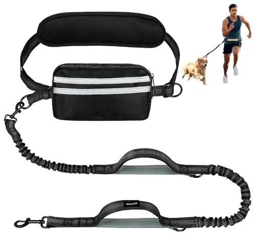 SGZIOO Laisse de jogging pour chien avec sangle ventrale, laisse de course pour chien avec bandes réfléchissantes, ceinture ventrale élastique, laisse mains libres, convient pour le jogging, la course