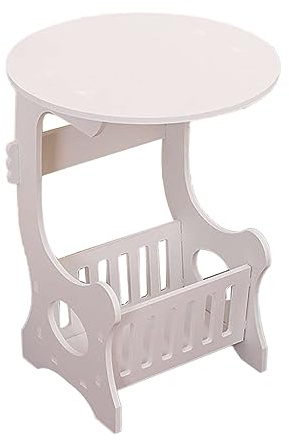 Ipetboom Runder Mini-couchtisch Mit Zeitungständer Beistelltisch Aus Hochwertigem Material Runder Tisch Mit Ablagekorb Weiß Kleine Für Wohnzimmer Oder Balkon