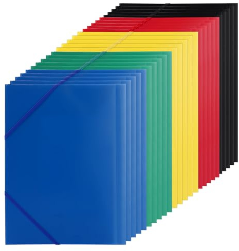 STARVAST 25 Pcs Einschlagmappe A4 mit Gummizug, Sammelmappe PP-Kunststoff Eckspanner A4 Mappe PP DIN A4, Dokumentenmappe, Leichter Ordner für Akten, Besprechungen, Berichte, Bürobedarf - Farbig Sortie