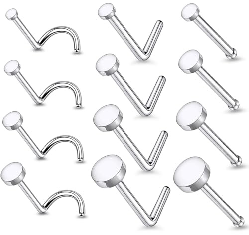 JEYORZY 12 Pièces piercing nasal connecteur, Piercing Nez Forme L Bijoux de Corps, hypoallergénique Piercings Nez Acier Chirurgical, Rond Vis Droite en Forme de L Clou de Nez Piercings de Nez Bijoux