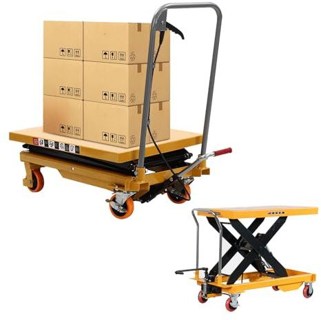 Carrello Idraulico Elevatore, Piattaforma Elevatrice a Forbice Manuale, Carrello a Pianale, Sollevatore Compatto con Ruote Girevoli, per Magazzino Utensili,1000kg