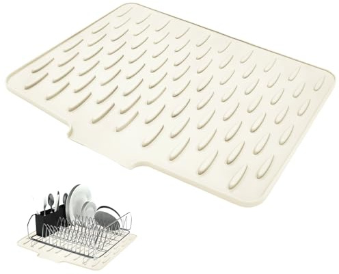 TAIVIN Alfombrilla de escurridor de Platos 40x32 cm,Protector de Encimera | a prueba de fugas,Alfombrilla protectora de tapa de silicona,Adecuado para encimeras y fregaderos de cocina. (Beige)