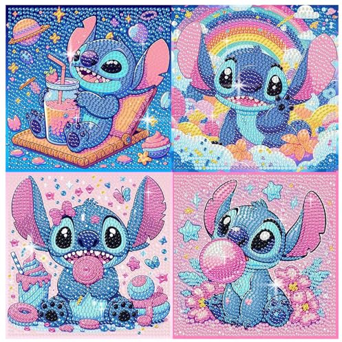 PERFECTSIGHT Cute 5D Diamond Art Kits, Kawaii DIY Painting Art for Adults Teen, 4 Pack Diamond Arts and Crafts Sets, Big Gem Full Drill Diamond Dots for Women. ST