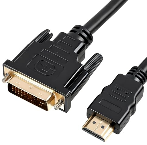 Wvxilyr 1,5 Mètre Câble HDMI vers DVI, Adaptateur DVI HDMI Câble, Cable DVII HDMII, Bidirectionnel 1080P, Adaptateur DVII 24 + 1 vers HDMII Plaqué or pour PC, PS3, PS4, Moniteurs, Projecteurs, HD TV
