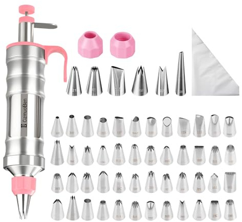 Dessert Decorating Syringe Set, Frosting Piping Kit icing piping kit 54 food-grade stainless steel piping nozzles for Baking, Decorating Cupcake, Deviled Eggs, Black (pink)