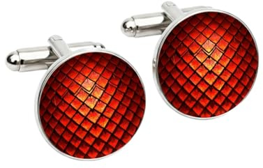 Red Dragon Scale Cufflinks | Dragon Egg Fantasy Gift for RPG, Film & Book Fans | Mythical Reptile Scale Design | Unique Groomsmen & Wedding Accessory in Gift Box