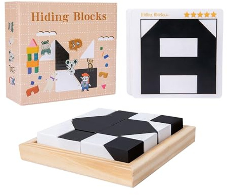 Educational Black and White Puzzles Games Cubes, Creative Black & White Block Puzzles Set for Kids | Logical Thinking Training Tabletop Game,Handmade Toy for Boys and Girls