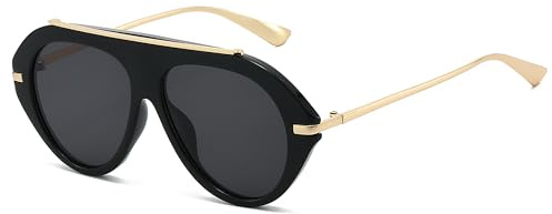 Long Keeper Übergroße Pilotenbrille für Herren Damen Retro 90er Jahre Gold Quadratische Sonnenbrille Trendige Vintage Flat Top Sonnenbrille UV400-Schutz