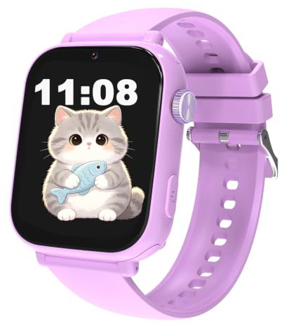 Smartwatch Kinder GPS, 4G Smart Watch Kid mit Videoanruf Voice Chat Spiele Schulmodus Wecker Schrittzähler Taschenrechner, 2x Armbänder Kinderuhr für Mädchen Jungen 4-12 Jahren (Violettrosa-C)