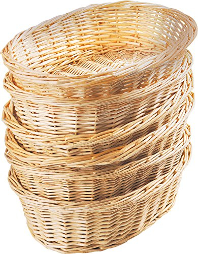 Batania 5er Set Weidenkörbchen, Brotkorb, Geschenkkorb, Präsentkorb, klein, geflochten, oval und leer | L 26 cm x B 19 cm x H 9 cm