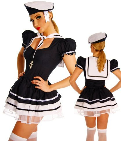 Unbekannt Karneval Mottoparty Fasching Süsses Marine-Kostüm Pirat Kleid Kleid 3-TLG, Größe:S