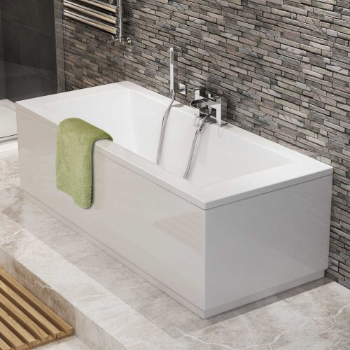 iBathUK Bathroom White Gloss Bath Double Ended Straight Square Acrylic Bathtub with Adjustable Feet - 1700 x 750mm