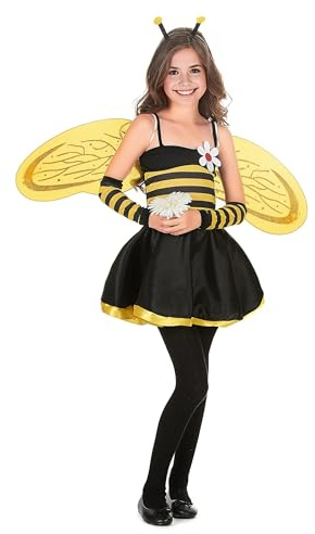 DEGUISE TOI - Déguisement abeille fille - Robe - Ailes - Manchons - Serre-tête - L 10-12 ans (130-140 cm) - Jaune - Déguisements enfants - 100% Polyester - A la main - Carnaval