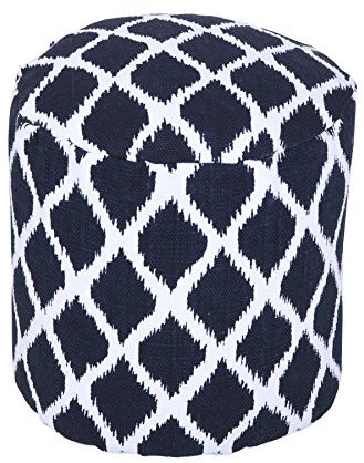 Homescapes Runder Pouf, Hocker Ikat-Muster blau-weiß, Sitzpouf 40x45 cm mit Sitzsack-Füllung & Baumwollbezug, Fußhocker mit Muster
