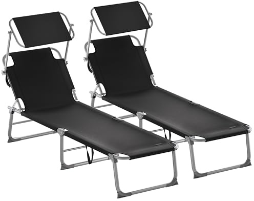 CASARIA® 2X Tumbonas de Jardín Playa Relajación Parasol Plegable 195x60x30cm hasta 150Kg Acero Piscina