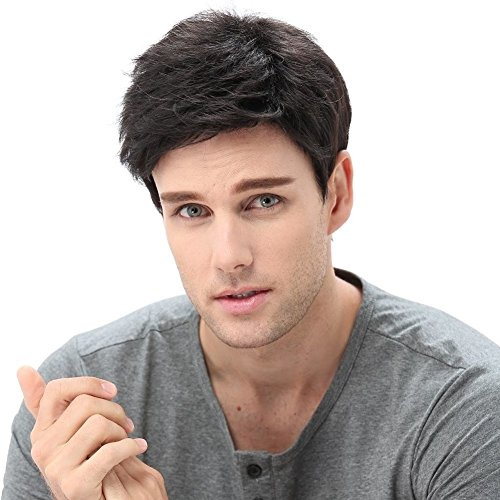 STfantasy Mens Wig Black Male Guy Short Layered Curly Wavy Anime Cosplay Costume Party Hair Toupee 12