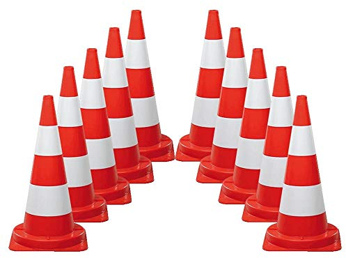TMS PRO SHOP 10 Stück Leitkegel, rot tagesleuchtend/weiß, Weich-PVC, 75 cm, 3,1 kg, Art.-Nr. 35778 | Leitkegel | Pylone | Markierungskegel