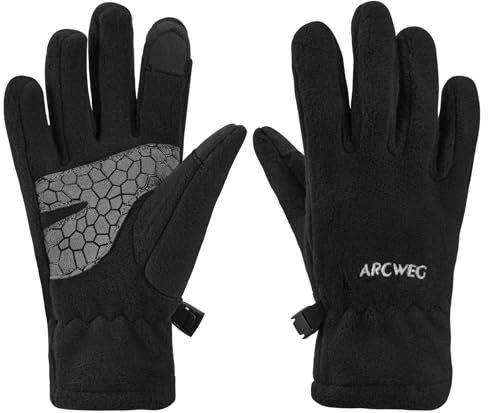 Arcweg Gants d’Hiver Enfants à Écran Tactile Thermique en Polaire Douce et Chaude Antidérapant Gants de Sport Moto Cyclisme Velo VTT Running Noir L/XL