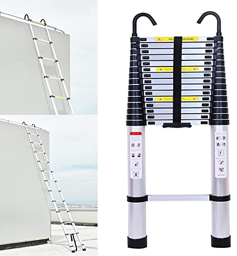 Teleskopleiter 6,2m mit Dachhaken-Kit Aluminium Klappbare Leiter Dachleiter mit Dachhaken 600cm Telescoping Attic Ladder EN 131 Zertifikat (16.3kg), 15 Stufen, Belastung 150kg/330lbs