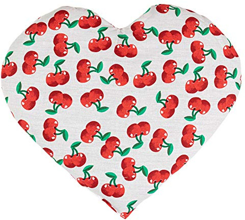 Cojín en corazón 30x25 cm - Saco térmico. Pequeña almohada térmica con pepitas de uva. Un regalo que siempre encanta (color: cherry-white)