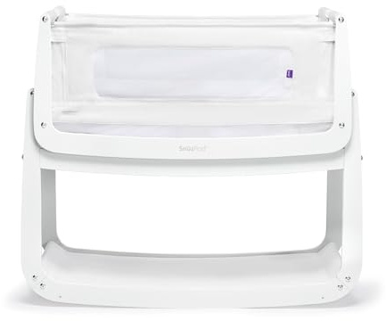 SnuzPod 4 Bedside Crib - Rocking Next to Me Crib with Lift off Bassinet, Lightweight Portable Baby Bed Cot with Zip-Down Wall, 3D Breathable Mattress, 6 Height Settings and Comfort Incline Mode, White