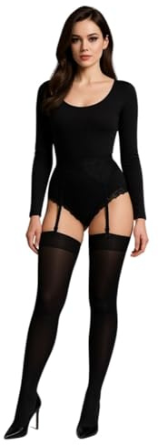 JUST BEAUTY TOUCH 60 Denier Opaque Stockings Plain 12 Colours Size Regular and Plus for Suspender Belt Size S - XXXL (S/M, Black)