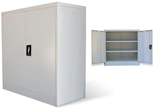 Aktenschrank Büroschrank Werkzeugschrank Metallschrank Universal Stahl Schrank mit 2 Türen & 2 verstellbaren Einlegeböden, Leichte Montage