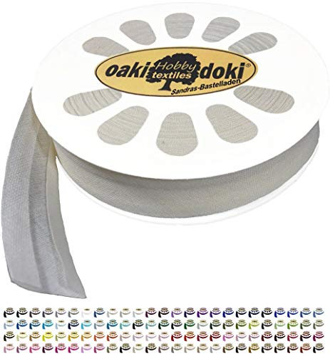 Sandras-Bastelladen 20m Schrägband/Einfassband Baumwolle Uni gefalzt Breite 20mm 890-Grau Beige