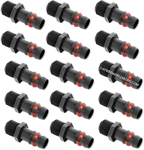 Suinga. 100 x Raccordo a goccia maschio 16 mm x 3/4 con anello di sicurezza raccordo manicotto per tubo gocciolante 16 mm colore nero