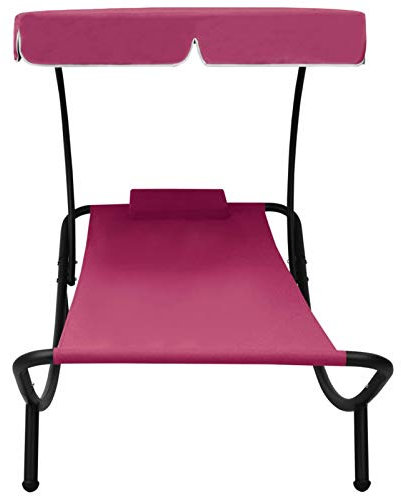 Tidyard Sonnenliege mit Sonnendach und Kissen Gartenliege Relaxliege Gartenmöbel Strandliege Freizeitliege Saunaliege Liege Rosa