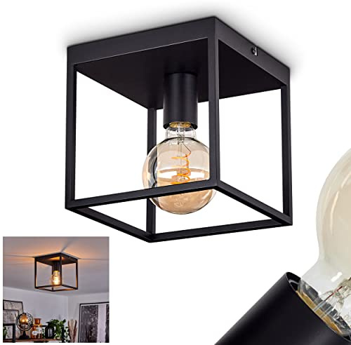 HOFSTEIN Deckenleuchte Malao, Deckenlampe aus Metall in Schwarz, moderne Leuchte im Industrial/Retro/Vintage-Design, Lichteffekt durch Gitter-Optik, E27, Esszimmer, Wohnzimmer, Schlafzimmer, Küche