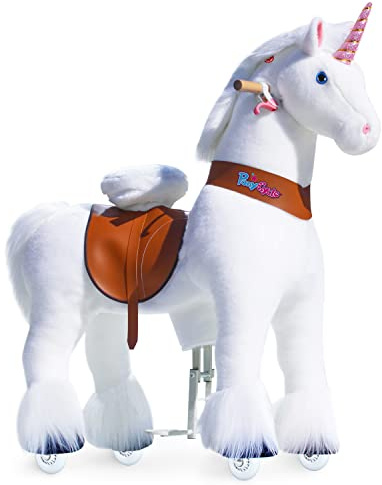 PonyCycle Mechanical Ride On Unicorn Hobby Horse Toy with Wheels Classic Model U Plush Walking Animal Rideable Unicorn for Older Big Kids Ages 7 to adults Indoor Outdoor Riding unicorn Toy White Ux504