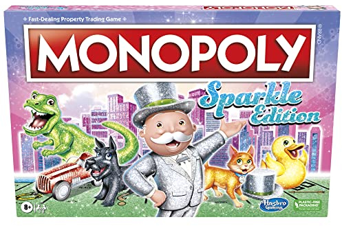 Hasbro Gaming Monopoly Sparkle Edition Board Game, Family Games, with Glittery Tokens, Pearlescent Dice, Sparkly Look, (Amazon Exclusive)