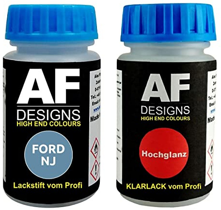 Stylo de retouche compatible avec FORD NJ Light/Fjord Blue + Set de peinture automobile comprenant vernis transparent et peinture de base, 50ml chacun