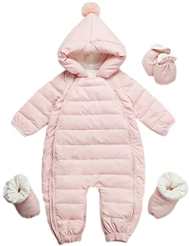 amropi Traje de Nieve para Bebé Mono con Capucha Chaqueta Abrigo de Invierno Mameluco Rosa,3-6 Meses