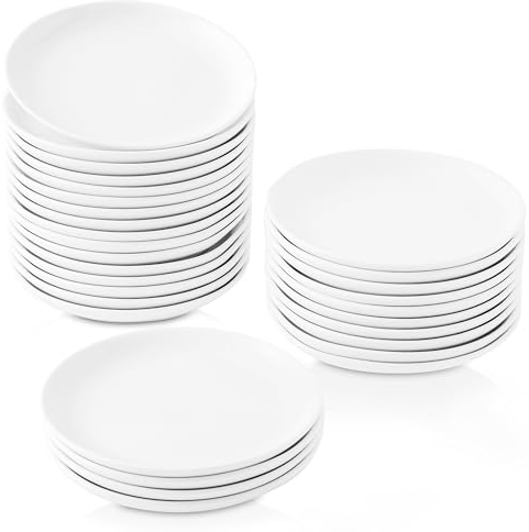 XINLTC 30 Piece Ceramic Appetizer Plates, 5.6 Inch Small Dessert Plates Set, White Round Plates for Bread, Butter, Snack, Lightweight Dinnerware Saucer Sets - Ivory, Oven, Microwave & Dishwasher Safe