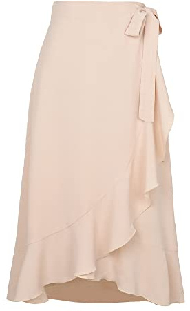 Daysskk Boho Skirts for Women UK Wrap Skirts for Women Midi Length Womens Long Skirt Summer Women's Beach Flowy Skirt Ruffle Skirt Beach Beige L