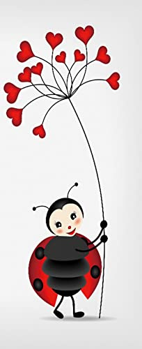 A.Monamour Türtapete Selbstklebend Türfolie Türposter 3D Süßer Marienkäfer Der Rote Blumen In Form Von Herzen Hält Vinyl Folie Türdeko Tapete Wandbild Türaufkleber Türtattoo 77x200cm