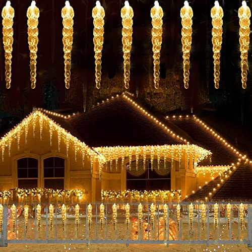 200 Eiszapfen Solar Lichterkette Außen,SUAVER Wasserdicht 22M 200LED Weihnachtsbeleuchtung Außen Vorhang Lichter Deko mit Fernbedienung,8 Modi für Garten,Balkon,Heimdekoration (Warmweiß)