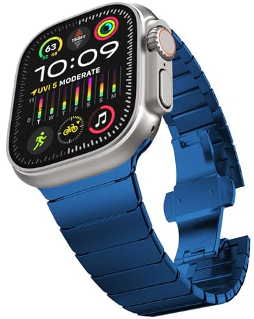 KADES Kompatibel mit Apple Watch Armband 45mm series 9, Herren Damen Solides Edelstahl Gliederarmband Ersatzarmband für iWatch 49mm 45mm 44mm 42mm Ultra 2/1 SE Series 9 8 7 6 5 4 3 2 1, Blau