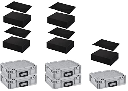 PROREGAL SparSet 5x Eurobox NextGen Portable mit Rasterschaumstoff & Schaumstoffeinlage | HxBxT 13,5x30x40cm | 11 Liter | Eurobehälter, Transportbox, Transportbehälter, Stapelbehälter