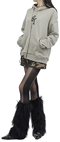YJZQ Damen Beinwärmer Plüsch Mädchen Sexy Fellstulpen Beinstulpen Stiefel-Bezüge Pelzigen Beinlinge Stiefelüberzüge für Stiefel,High Heels,Stiefe Party-Kostüme 40CM