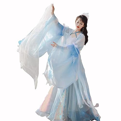 UPCOT Hanfu Style Chinois Robe Hanfu Femme Robe De Fée Fluide Costume De Scène Étudiant Déguisements Halloween Noël Cosplay (Color : Blue, Taille : M)