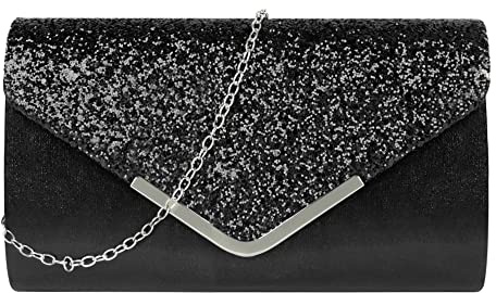 MEGAUK Damen Clutch Glitzer Elegant Abendtasche Glänzend Handtasche Envelope Tasche Strass Unterarmtasche mit Kette für Hochzeit Wedding Prom Party